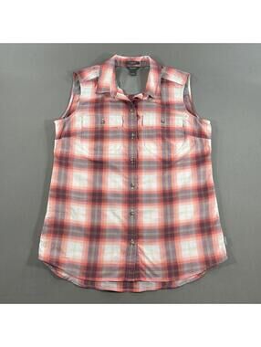 Eddie Bauer Classic Fit White Pink Vest  Shirt Womens Small